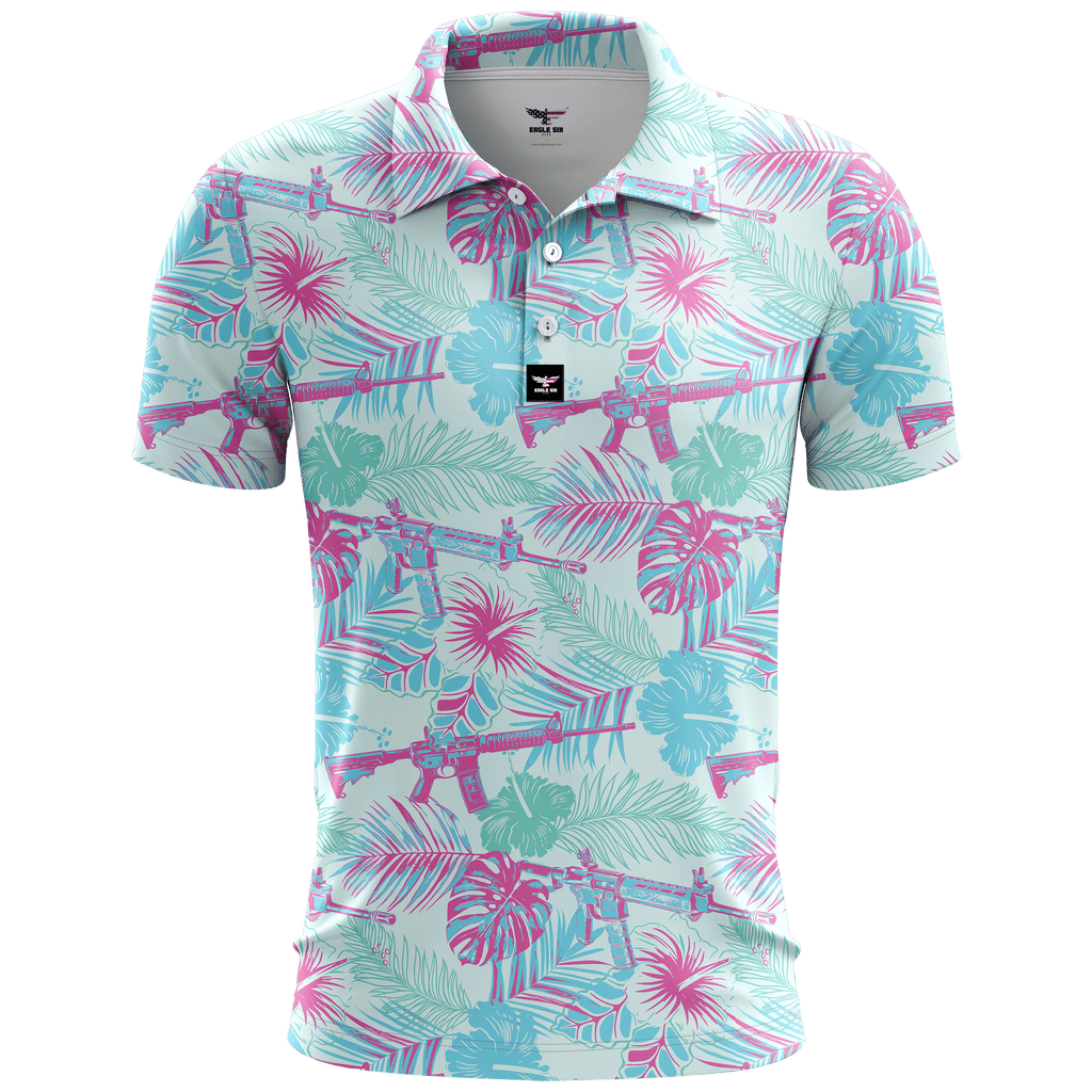 Dustin (V6) | Bright, Pixel Pattern Golf Polo Shirt for Men XL