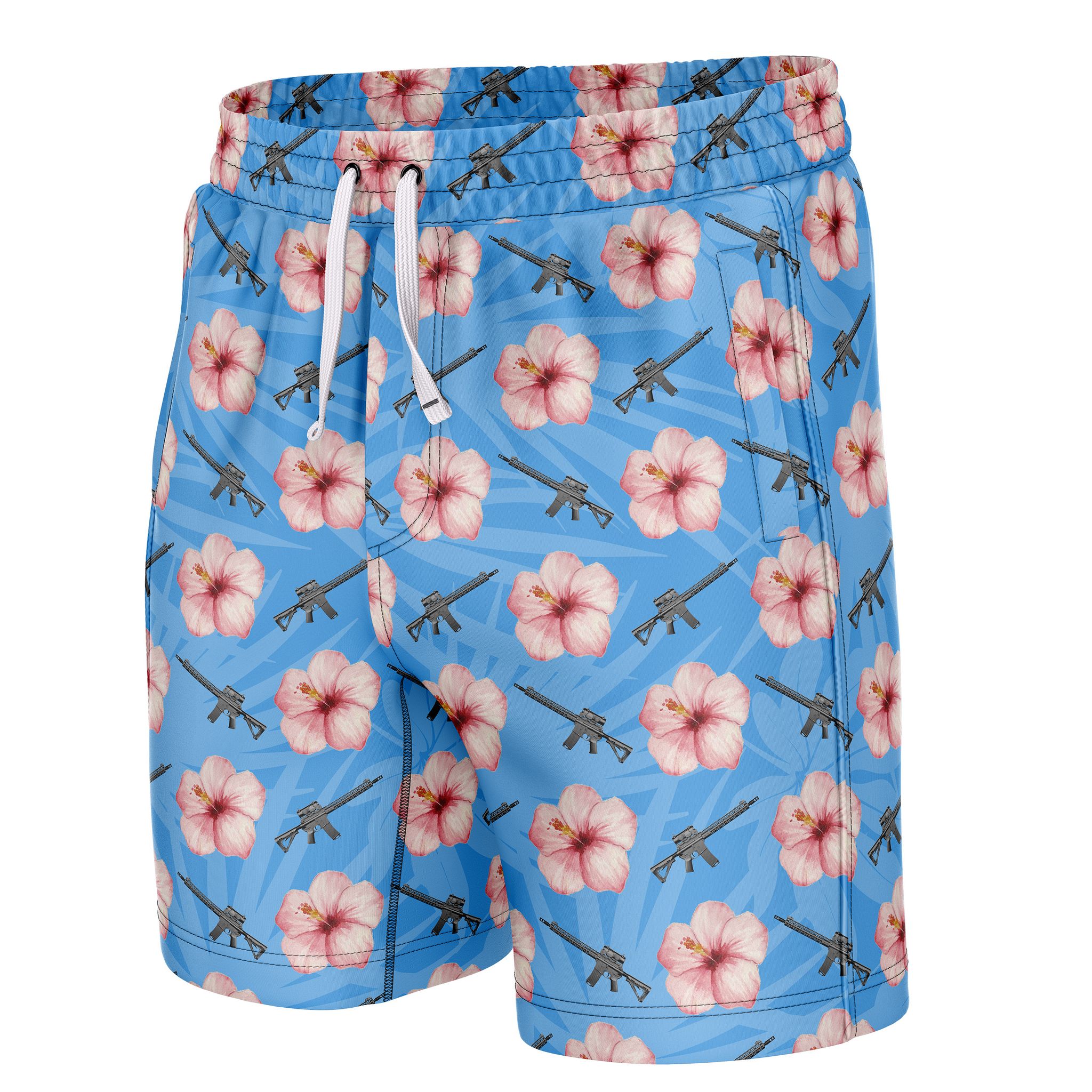 Classic Hibiscus AR15 Swim Trunks