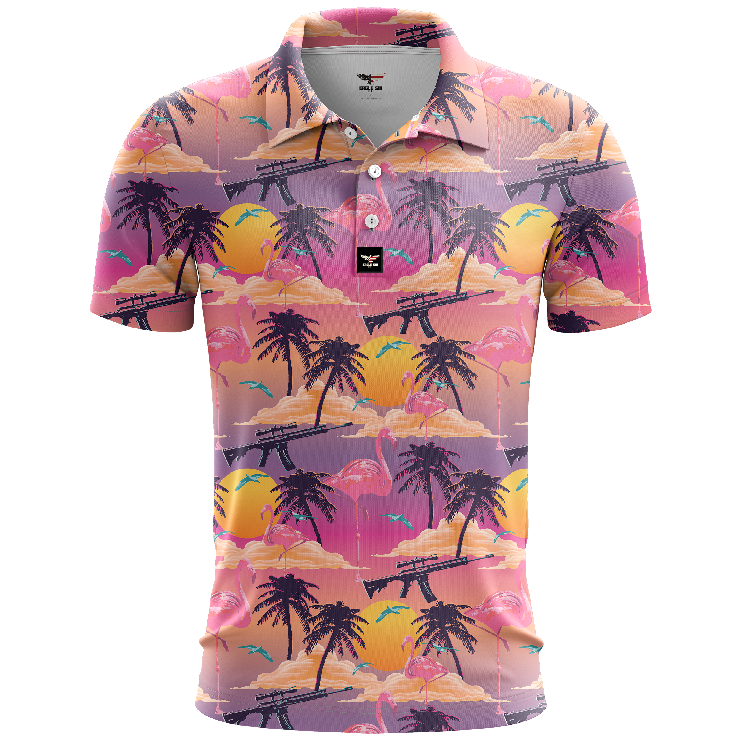 Flamingo Sunset Golf Polo Shirt